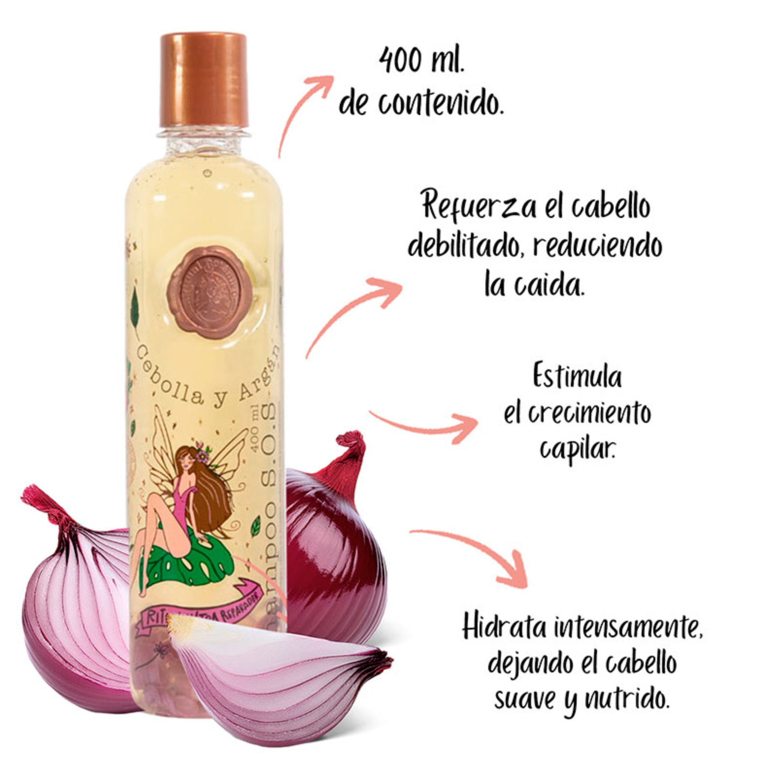 Ritual Botanico- Champú S.O.S con cebolla y argan, para una reparación e hidratación intensiva, sin sulfatos para cabello dañado, hidratación y nutrición intensiva en el cabello (400 ml)