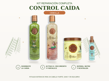 Kit Reparación Completa Control Caída con Shampoo Cebolla, Plex, Mascarilla Bomba SOS y Perfume Tentación Azul 120 ml
