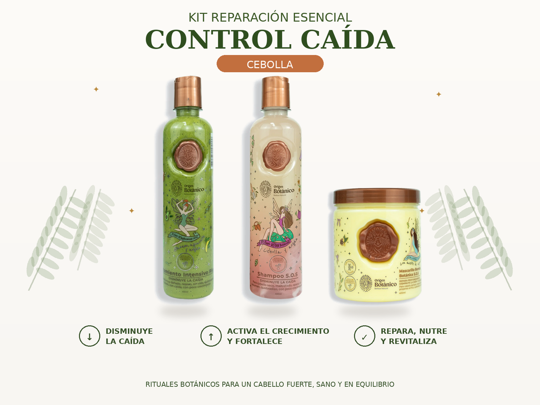 Kit Reparación Esencial Control Caída con Shampoo Cebolla, Plex y Mascarilla Bomba SOS