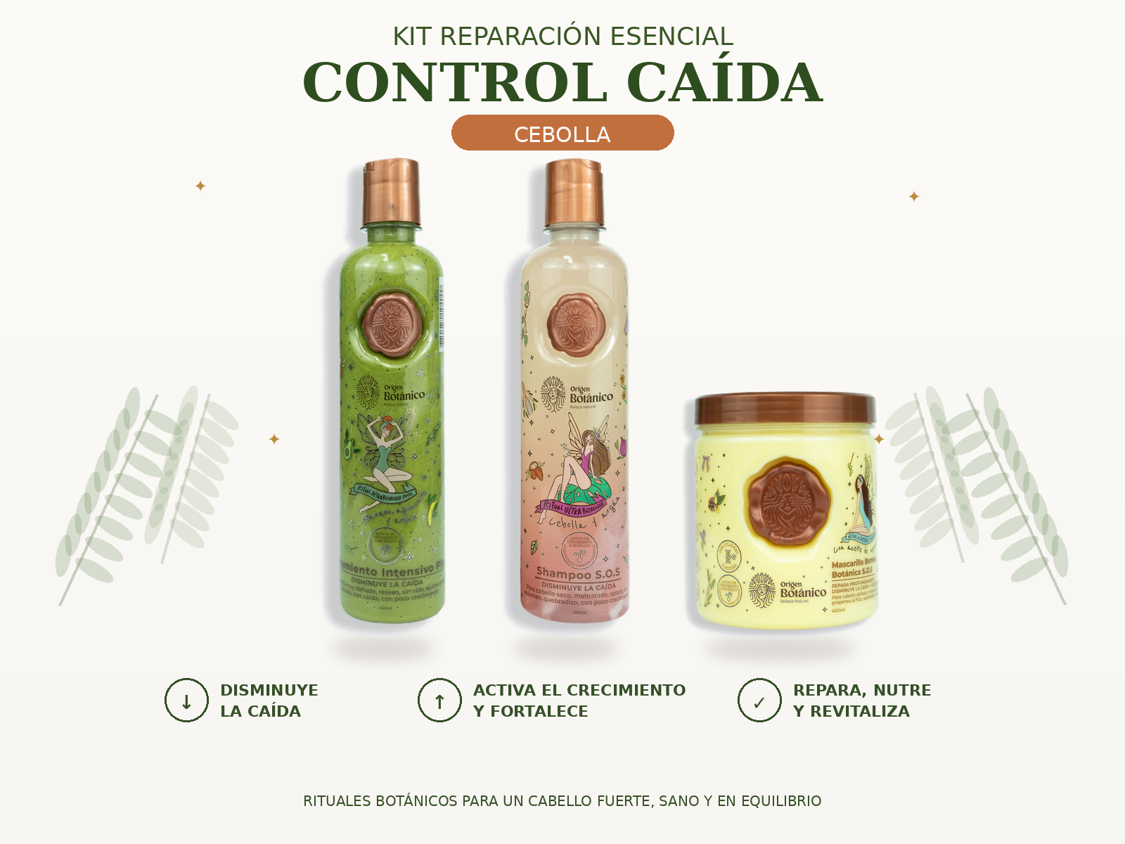 Kit Reparación Esencial Control Caída con Shampoo Cebolla, Plex y Mascarilla Bomba SOS