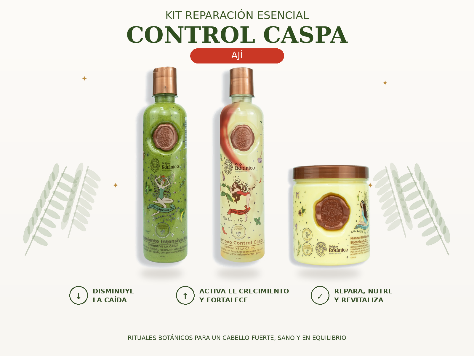 Kit Reparación Esencial Control Caspa con Shampoo Ají, Plex y Mascarilla Bomba SOS