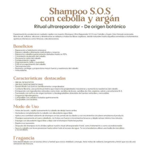 Ritual Botanico- Champú S.O.S con cebolla y argan, para una reparación e hidratación intensiva, sin sulfatos para cabello dañado, hidratación y nutrición intensiva en el cabello (400 ml)